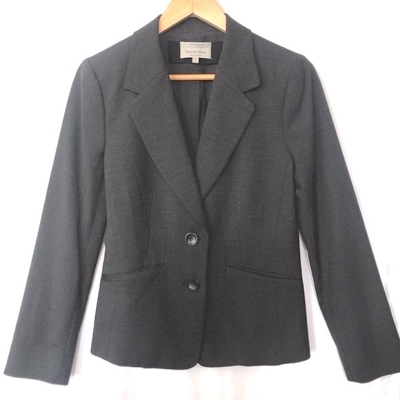 VINTAGE | VERONIKA MAINE Charcoal Check Tailored Blazer Business Casual Size 10 - Picture 10 of 16